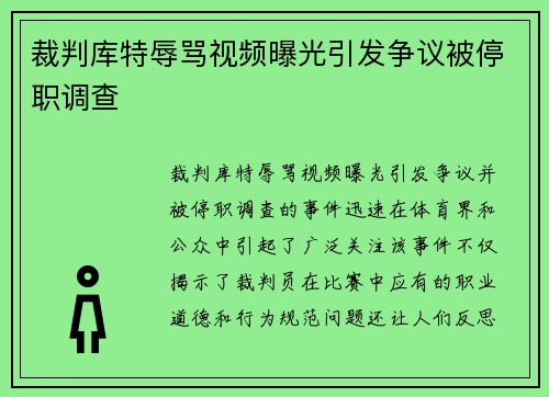 裁判库特辱骂视频曝光引发争议被停职调查